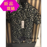 【专柜正品】GXG男装2015夏装新款代购 黑底绿花短袖衬衫52123005