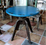 旧工厂 美式铁艺餐桌工业风圆桌LOFT咖啡桌做旧吧台桌实木圆餐桌