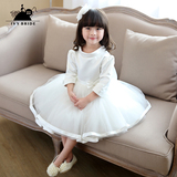 韩版女童装公主裙儿童礼服中长袖婚礼小花童礼服蓬蓬裙钢琴演出服