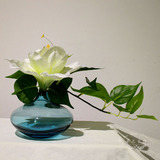 君子兰艺术插花蓝色玻璃花瓶样板房卫生间现代仿真假花艺套装摆件