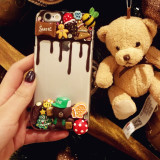 送圣诞礼物的熊仔布朗iPhone5 5s 6 6s plus奶油手机壳三星美图