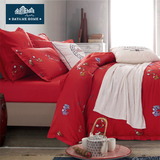 北欧欧式全棉四件套多件 婚庆六件套大红色 纯棉结婚床上用品秋冬