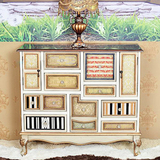 美式乡村门厅实木储物柜杂物柜欧式复古装饰彩绘多斗柜玄关柜边柜