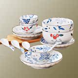 陶瓷餐具套装碗盘碗碟 景德镇手绘中式手绘釉下彩瓷器碗套装