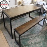 厚实木餐桌 美式乡村铁艺复古桌椅整套长方形桌长凳厂家订做定制