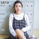LRUD2016秋季新款韩版圆领套头纯色长袖T恤女百搭宽松休闲打底衫