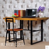 新款欧式铁艺实木电脑桌简约做旧写字台原木书桌创意办公桌特价