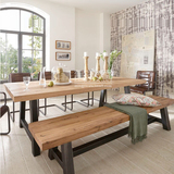 美式小户型餐桌实木家具会议桌办公桌餐厅复古咖啡铁艺餐桌椅组合