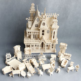 成人木制立体拼图木质拼装手工3DIY建筑模型益智玩具大型别墅房子