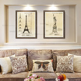 美式建筑复古做旧客厅沙发挂画卧室书房画自由女神 埃菲尔铁塔