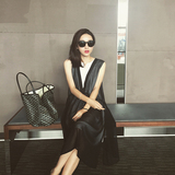 2016夏装新款女装韩国小香风黑色显瘦长裙子夏季雪纺连衣裙中长款