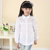 女童白色长袖衬衫 新款小学生白衬衫 韩版小女孩衬衣