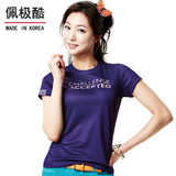 佩极酷 韩国进口羽毛球服装上衣 女圆领短袖运动T恤4034 轻薄速干