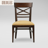 美式简约餐椅 欧式实木书椅布艺椅子 东南亚乡村木座面椅子现货特