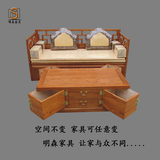 超值 伸缩沙发床 纯实木家具中式仿古 推拉沙发床 老榆木沙发床
