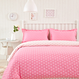 粉色心形全棉四件套纯棉简约波点床上用品小清新少女粉公主床单