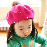 儿童帽子秋冬季韩版新款女童保暖宝宝珍珠毛球球羊毛贝雷毛线帽子