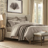 美式实木双人床 复古做旧亚麻布艺床 法式软包白色双人床柳钉床
