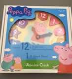 英国Peppa Pig佩佩猪木制时钟认知时间玩具儿童卡通数字益智积木
