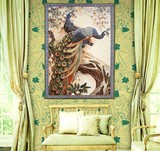 正品蒙古国纯羊毛编织艺术挂毯壁毯客厅卧室书房孔雀傲立1*1.5米