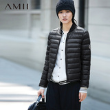 Amii[极简主义]2015冬90白鹅绒羽绒服轻薄短款修身立领大码外套女