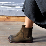 素向原创2015春秋新款手工真皮复古文艺短靴女平跟马丁靴牛皮女靴