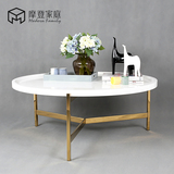 摩登家庭 小户型圆茶几 现代简约白色烤漆不锈钢电镀茶台艺术茶桌