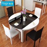 海格现代圆形餐桌大小户型实木橡木可伸缩餐台钢化玻璃电磁炉饭桌