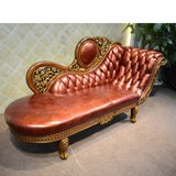 欧式贵妃椅 美式实木古典雕花单人椅高档电话椅皮躺椅组合大户型