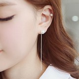925纯银耳钉女气质韩国简约珍珠耳线长款纯银耳环防过敏 生日礼物