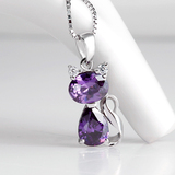 曼蒂诺凯蒂猫咪锁骨银项链女合成紫水晶银吊坠送女友情人节礼物