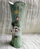 怀旧老库存 瓷器 陶瓷摆件 绿色彩瓷 花瓶花插