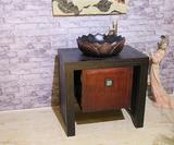 中式复古中国风实木台盆柜落地式台上盆 浴室柜 荷香印