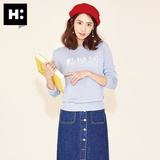 H:CONNECT韩版时尚女款字母绣花针织衫百搭圆领套头毛衣