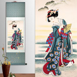 丝绸礼品国画日本仕女图日式装修挂画工笔画条幅卷轴人物装饰画