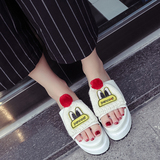 韩版拖鞋女夏2016室外针织可爱卡通一字拖厚底松糕平跟沙滩凉拖鞋