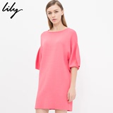 Lily2015春新款女装通勤灯笼袖直筒宽松纯色连衣裙115130G7205