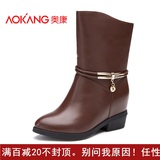 Aokang奥康2015冬季英伦女鞋金属装饰短靴短筒新款靴子156721053