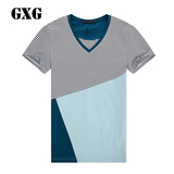 特惠GXG男装夏季短袖T恤 男士V领T恤休闲修身条纹T恤 42144220