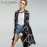 太平鸟女装2016夏季新品中长款单排扣直筒印花外套