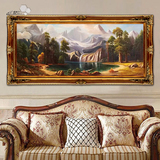 风景油画欧式客厅装饰画纯手工大幅壁画古典风水横版挂画聚宝盆