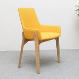 宜家小户型餐椅时尚简约白橡木咖啡椅北欧休闲实木椅饭桌椅布艺椅