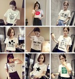 春夏新款韩版休闲字母背后星巴克印花中长款学生短袖T恤女衣服女