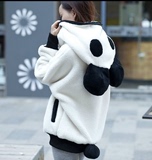 秋冬季外套女 可爱个性韩版潮熊猫卫衣 闺蜜装萌蝙蝠袖宽松毛绒衫
