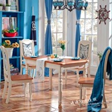 美式乡村家具白色实木餐桌椅组合6人地中海饭桌组装餐台一桌四椅