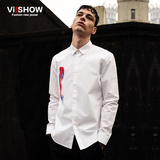 viishow2016春装新款长袖衬衫 欧美个性彩色图案衬衫男 白衬衣潮