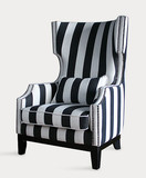 简约现代实木单人沙发老虎椅美式客厅高背椅欧式条纹布艺休闲单椅