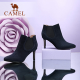 Camel/骆驼女鞋 简约优雅 秋冬款羊绒松紧带小尖头细高跟短靴