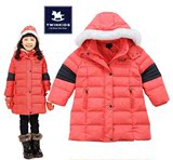 韩国小木马TWINKIDS专柜正品 冬款装女童儿童长款带帽加厚羽绒服