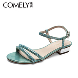 comely/康莉夏款专柜正品羊皮水钻女鞋 舒适低跟粗跟方跟凉鞋